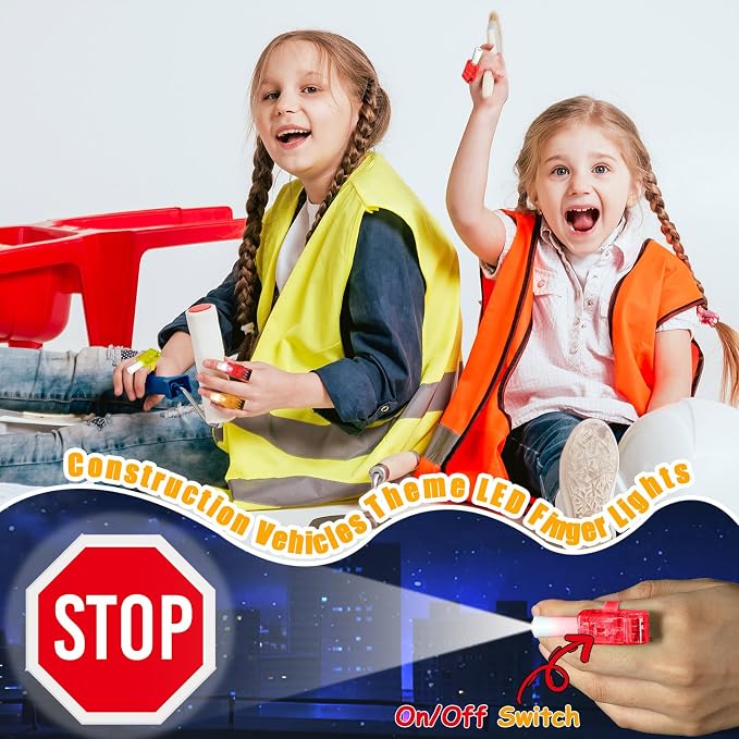 36 PCS Construction Party Favors Traffic Zone LED Light Up Finger Lights, Glow in the Dark Vehicles Party Finger Light Bulk for Chriatmas Goodie Treat Bags Stuffers Dump Truck Birthday Party Supplies