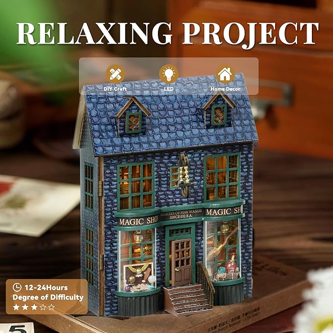 Flever Dollhouse Miniature DIY House Kit Creative Room with Furniture for Romantic Valentine's Gift (Magic Store)