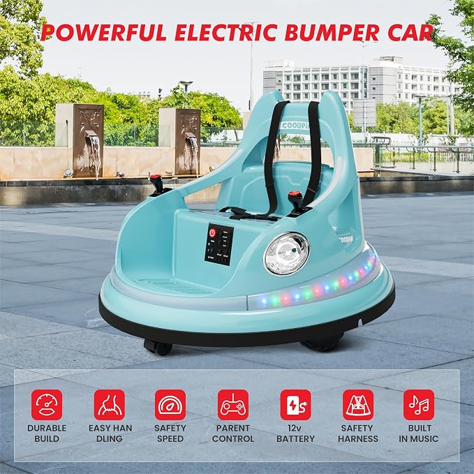 Bumper Car for Kids, 12V Ride on Bumper Car for Toddler with Remote Control, 2-Speed, 2 Driving Modes, 360°Spin, Anti-Collision Padding, Lights, Music, Electric Bumping Car for Children 1.5-6, Blue