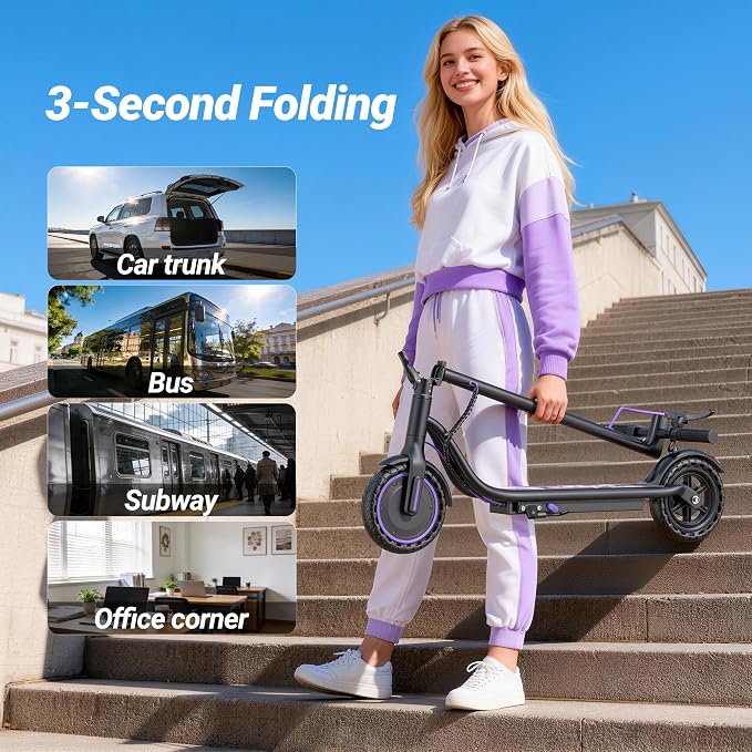 Electric Scooter, 350W-500W Motor, 9 MPH to 22MPH, 10-41 Miles Range, Dual Suspension, Dual Braking, App Control, Foldable Commuter E Scooter for Adults and Teens