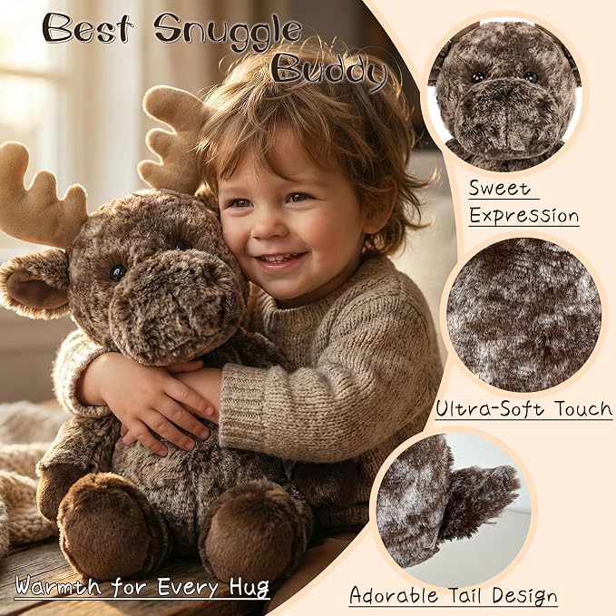 Stuffed Animal Plush Toy Soft Plushie Cuddly Reindeer Cute Plush Toy for Kids Toddlers Boys Girls Birthday Christmas Nursery Decor Party Favors