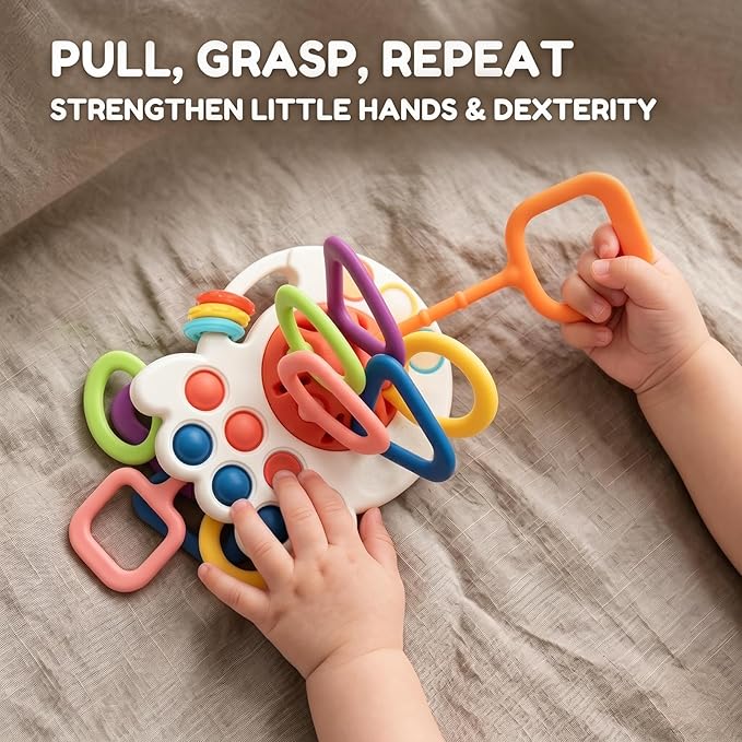 Baby Teething Toys 6-12 Months & Toddler Car Activities | Exceptional Silicone Pull String Sensory Toy, Montessori Toys for 1 Year Old Boy Girl Infant