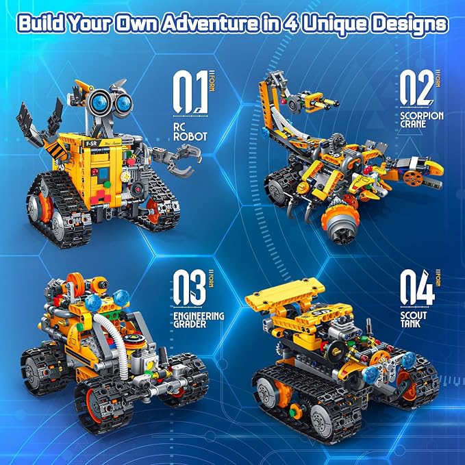Demkia Robot Building Kit for Kids and Adults, 4-in-1 Rechargeable RC Robotics Kit with Remote & App Control, STEM Coding Toys & Science Projects, Birthday Gifts for Boys Ages 8-12+ (588 Pcs)