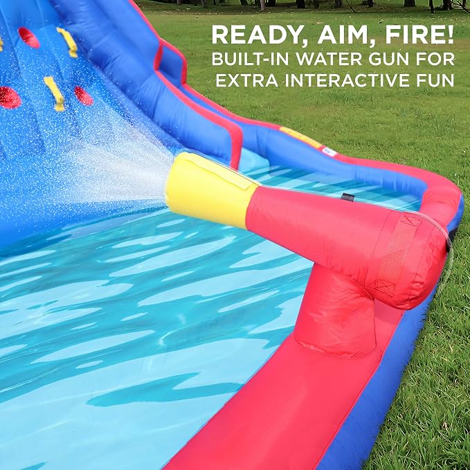 Sunny & Fun Ultra Climber Inflatable Water Slide Park – Heavy-Duty for Outdoor Fun - Climbing Wall, Two Slides & Splash Pool – Easy to Set Up & Inflate with Included Air Pump & Carrying Case