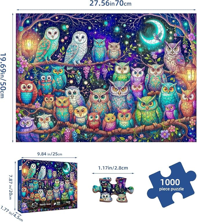 Moonlit Owls Puzzles for Adults 1000 Pieces,Impossible Challenging Jigsaw Puzzles for Adults,Mystical Night Forest Wildlife,Serene Moonlight Wall Art Decor, Stress Relief Gifts for Nature Lovers
