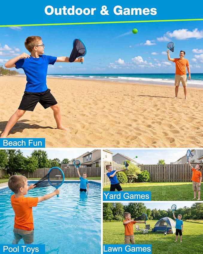 Slingshot Scoop Ball Set, Shoot and Catch Game Set with 2 Oversized Scoop Nets & 8 Foam Balls, Outdoor Toys Yard Pool Beach Games for Kids Ages 5-12, Birthday Gifts for Boys Girls