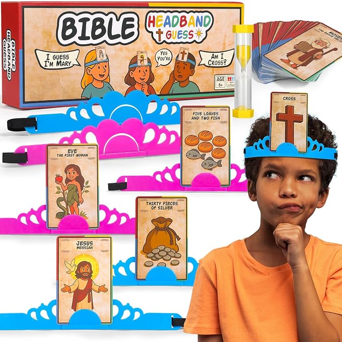 Garybank Bible Headbands Board Game for Kids, Bible Character & Item Guess Games, 66 Picture Keyword Cards w/Bible Stories & Verses, Biblical Who Am I Toys for Family Nights, Christian Easter Gifts