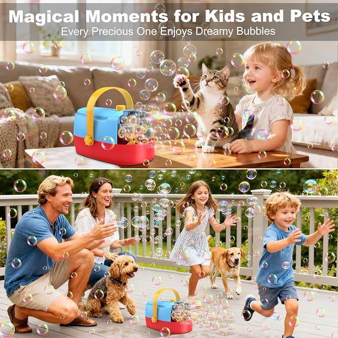 Bubble Machine Durable Automatic Bubble Blower, 18000+ Big Bubbles Per Minute Bubbles for Kids Toddlers Bubble Maker Operated by Plugin or Batteries Bubble Toys for Indoor Outdoor Birthday Party