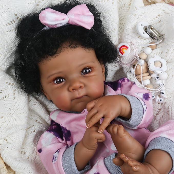 WOOROY Realistic Reborn Baby Dolls Black Girl – 18 Inch African American Newborn Baby Doll with Soft Body, Lifelike Handmade Real Life Dolls Adorable Gift with Accessories for Kids Age 3+