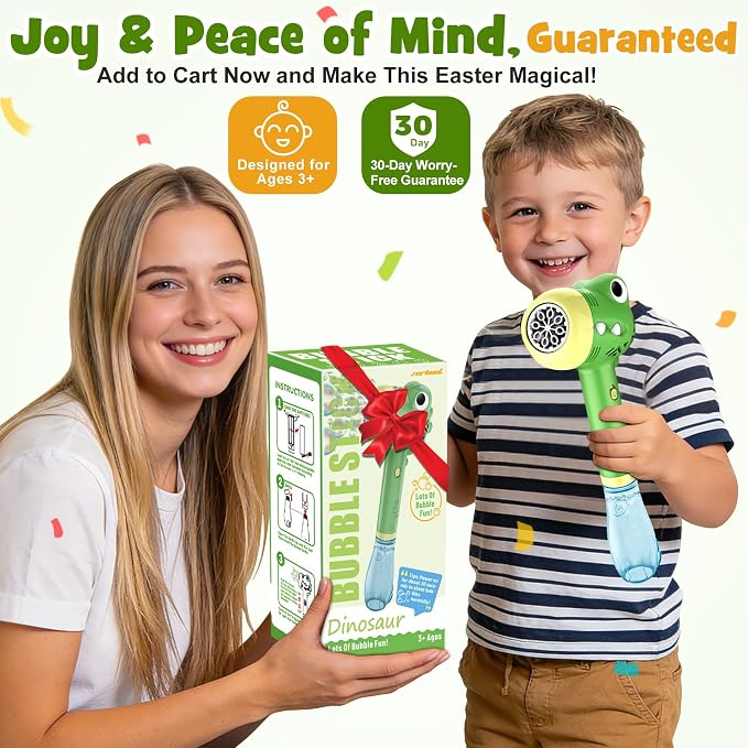 Dinosaur Bubble Toys Wand for Kids: Outdoor Toys for Toddler Boys & Girls - Garden Yard Party Bubble Fun - Automatic Bubble Maker Gift Idea