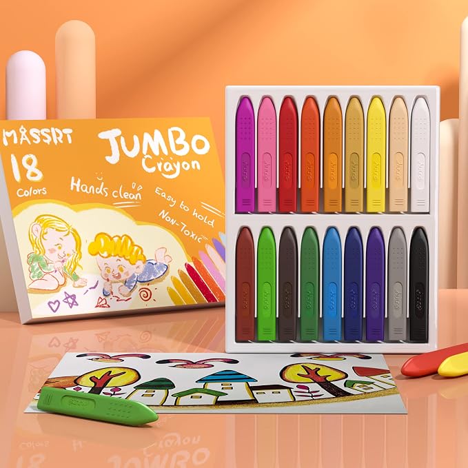 Triangle Jumbo Crayons for Toddlers, 18 Colors Mess Free Unbreakable Crayon Gifts, Easy to Hold Washable Crayons for Kids, Safe Coloring Gifts for Babies and Children