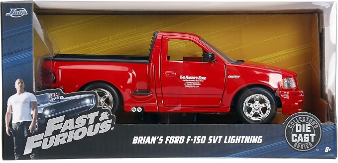 Jada Toys Fast & Furious 1:24 Brian's Ford F-150 SVT Lightning Die-cast Car, toys for kids and adults, Red (99574)