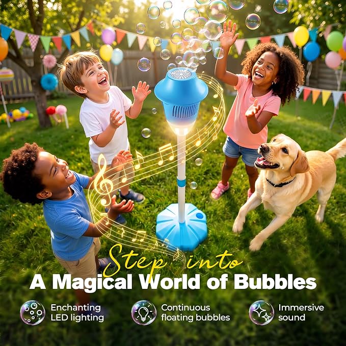 LusterAce Automatic Bubble Machine for Kids | Standing Bubble Torch with Light &Music for Outdoor Party Pool Backyard,47 Inches