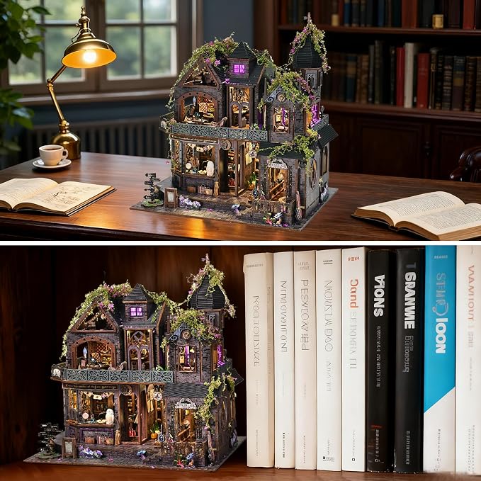 TOYQI Mini House Kit, DIY Miniature Dollhouse Book Nook for Adult | 3D Wooden Puzzle Booknook with LED Light, Diorama Building Home Decor Gifts for Family Lovers