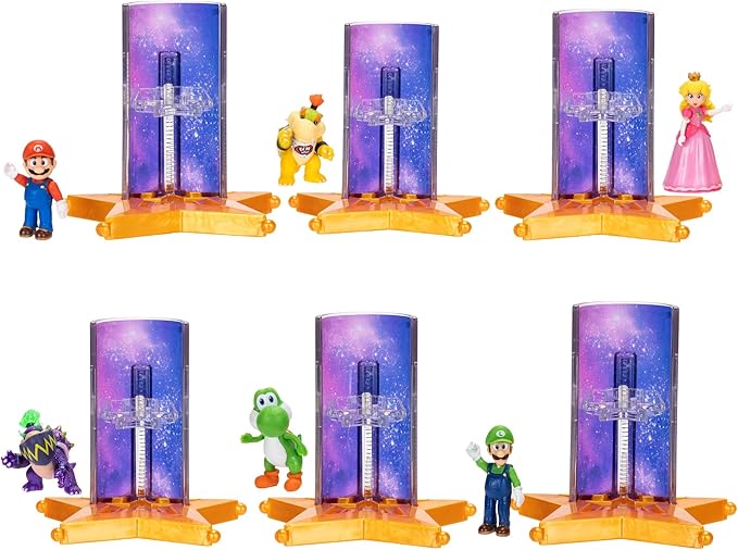 The Super Mario Galaxy Movie – 1.5” Mini Figures with Star Launcher Accessory 6-Pack Bundle - Includes Mario, Luigi, Yoshi, Princess Peach, Bowser Jr., and Wonder Bowser Jr.