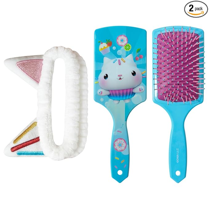 LUV HER Kids Hair Brush & Spa Headband Set for Girls - with Gabby's Dollhouse characther Cakey - Fun Grooming Kit for Detangling, Styling & Skincare - Soft & Stretchy One Size, Ages 3+