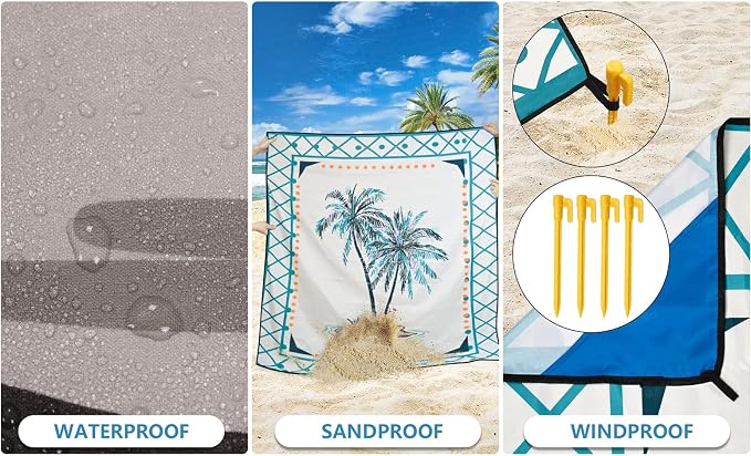 HIHOHO Beach Blanket Waterproof Sandproof Extra Large Beach Mat 79" X 83"/120"x108"for 1-8 Adults Quick Drying Durable Outdoor Picnic Mat for Beach Travel Camping Hiking