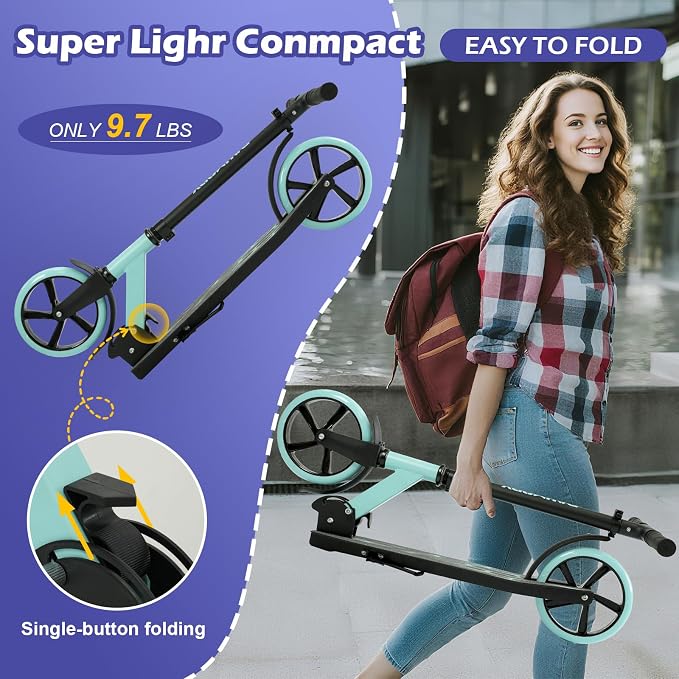 Rahmory Kick Scooter for Ages 6+,Kid, Teens & Adults. Foldable Kick Scooter for Boys with 4 Adjustable Heights, ABEC9 Bearings, Supports Up to 220 lbs.