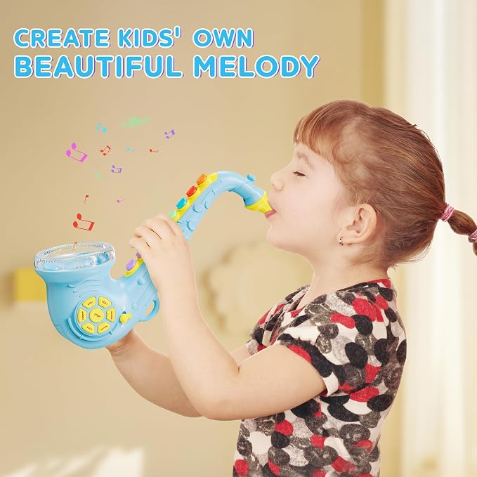 Contixo KT1 Toy Saxophone, Blue Digital Saxaboom, Trumpet, Clarinet with Light & Sound, Early Education Musical Instrument Gift for Toddlers Kids Girls Boys