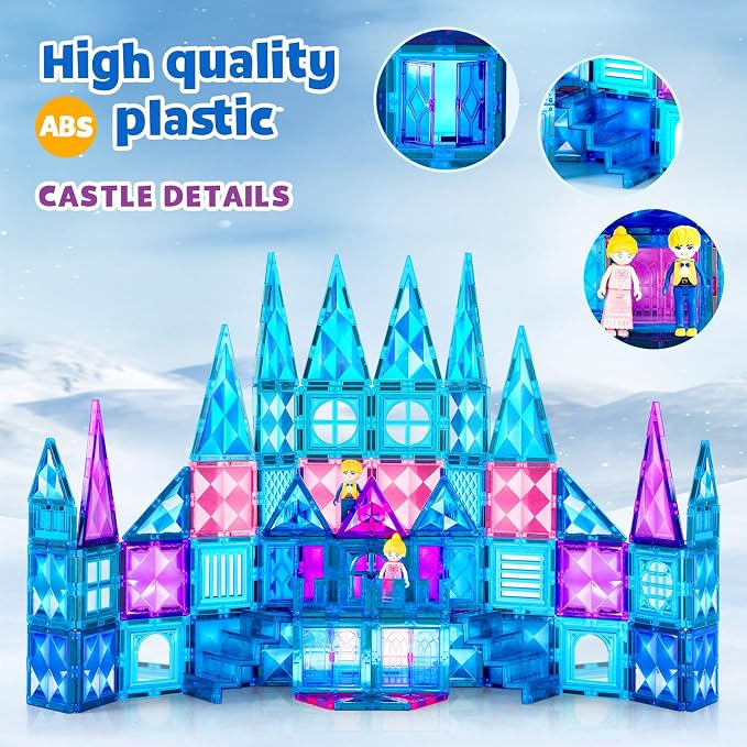 BENOKER Castle Magnetic Tiles, 3D Building Blocks STEM Educational Kids Toys for Pretend Play, 3 4 5 6 7 8 Year Old Birthday Gifts for Boys and Girls, Preschool Learning Toys for Christmas