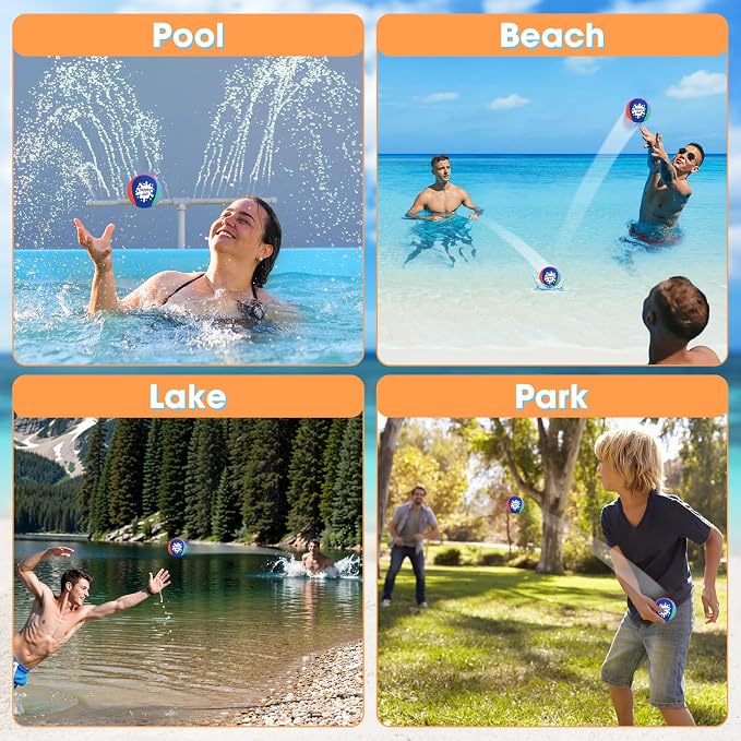 Korlon Skipping Water Balls, 4 Pack Skip Water Bouncing Ball with Mesh Bag, Summer Water Pool Toys for Kids Ages 4-8 8-12 Adults Games Cool Lake Beach Fun