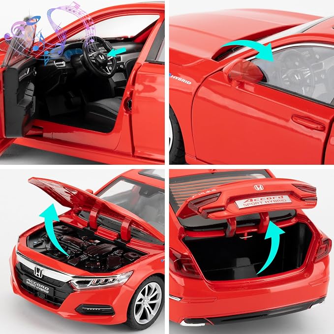 WAKAKAC Toy Car Compatible for 1:24 Accord Car Model, Pull Back Diecast Toy with Sounds＆Lights for Kids Boys Girls and Adults, Gift Red
