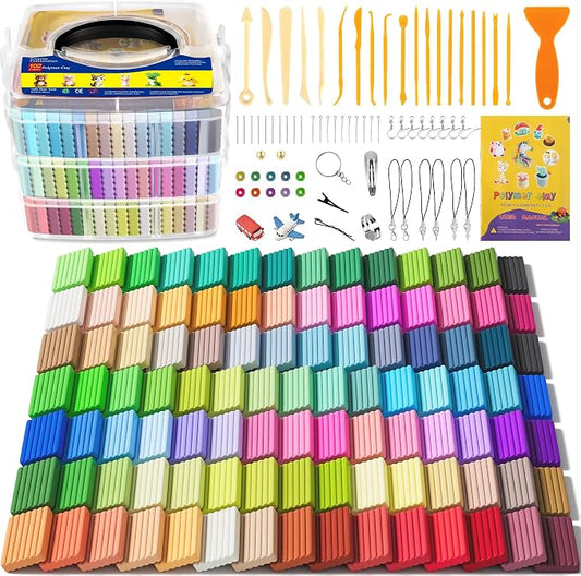 Polymer Clay 102 Colors, Modeling Clay for Kids, Non-Sticky Oven Bake Clay with Sculpting Tools and Accessories, Halloween Christmas Gift for Children and Artists