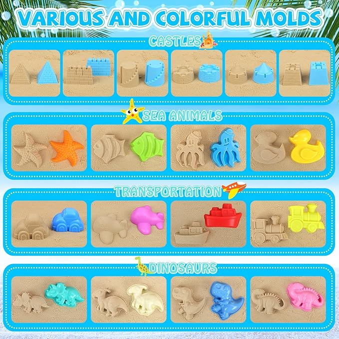 FHOZGECY Beach Sand Toys, 3 Construction Vehicles, 3 Collapsible Buckets, Sand Castle Molds with Travel Mesh Bags, Sandbox Play Set for Kids Ages 3-12, Multi‑Scene Play for Outdoor Summer Beach Games