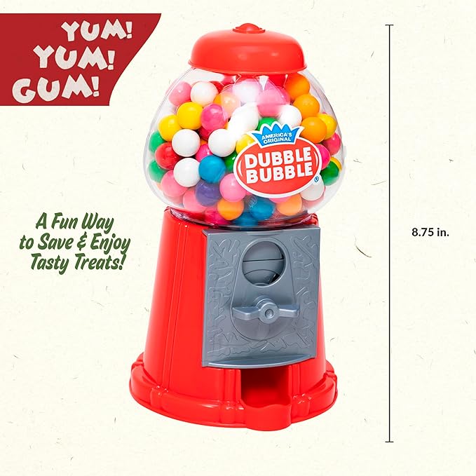 Schylling Brand Classic Retro Gumball Coin Bank - 8.5" Tall - Includes 45 Dubble Bubble Gumballs - Ages 3+