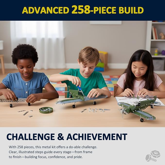 Metal Model Airplane Building Toys for Boys & Girls Ages 8-16, 285 Pieces DIY STEM Construction Kits, Educational Engineering Science Plane Set, Vintage Aircraft Vehicle Gift for Kids & Adults
