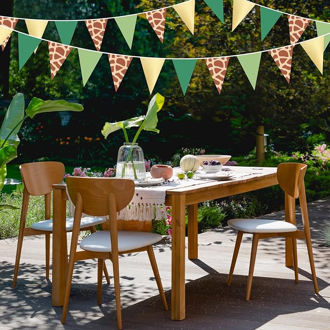 Tiamon 5 Pcs Safari Birthday Banner Decorations Giraffe Animals Green Jungle Wild One Pennant Bunting Printed Triangle Flag for Jungle Wild Baby Shower Zoo Giraffe Birthday Party Decor Supplies