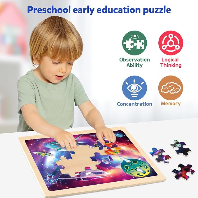 SYNARRY Large Space Planets Solar System Wooden Puzzles for Kids Gift Box(12.2 * 9.4 in), Puzzles for Toddlers 3-5, Puzzles for Kids Ages 4-6, Wood Toys Gifts for 3 4 5 Year Old Boy Girl