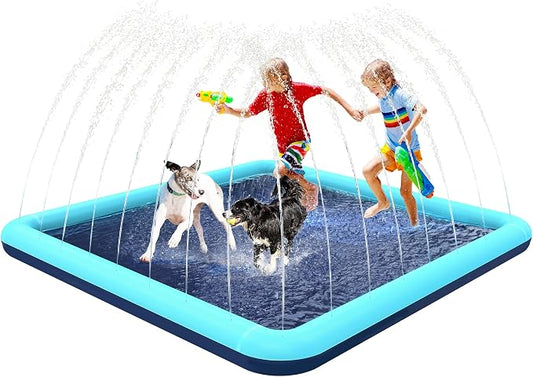 76" x 76" Square Splash Pad for Kids & Dogs, Non-Slip Sprinkler Pool, Shallow Water Play Mat for Toddlers, Outdoor Backyard Water Toys, Teal