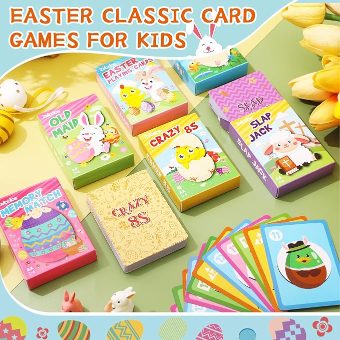 Zubebe 24 Pack End of Year Card Games Bulk 6 in 1 Classic Playing Card Game Set for Kids Includes Go Fish, Old Maid, Crazy Eights, Memory Match, Slap Jack, Playing Cards for End of Year Party Favors