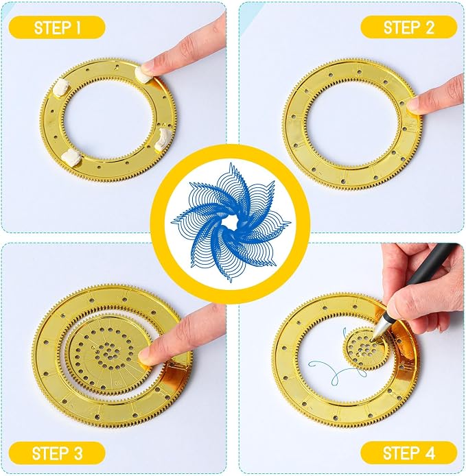 Chivao Spiral Art Kit Circle Stencils Drawing Tool Gear Geometric Ruler Circle Template Drawing Kit Plastic Spiral Curve Stencils with Pens Paper for Back to School Gifts DIY Crafts Sketch(Modern)