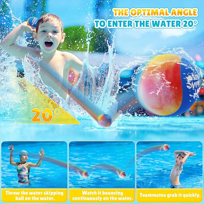 Water Skipping Ball Pool Ball Water Toy, 3 Pack Water Ball Ink-Splashed Colorful Skip Balls for Lake, Summer Beach Swim Toys Games for Boys Teens Kids and Adult Games
