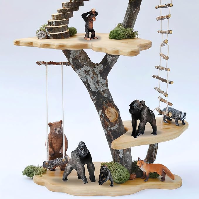 Gemini&Genius Gorilla Toys, Safari Animal Toys Gorilla Family Figurines, Wildlife World Action Figure, Backyards Garden Flowerpot Room Decoration, Cup Cake Toppers for Ages 3 Years Old & Up Kids