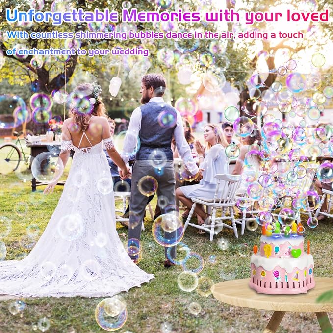 Panamalar Birthday Cake Bubble Machine, Automatic Bubble Blower Machine for Kids Toddlers with Music/Lights/Solution,10000+ Bubble/Min 13 Holes Bubble Maker Toys for Outdoor Birthday Wedding Gift