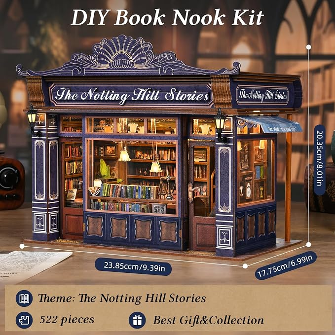 TOYQI Book Nook Kit, DIY Miniature Dollhouse Kit for Adults and Teens | Booknook Tiny House Kit Bookshelf Decoration 3D Wooden Puzzle Bookend