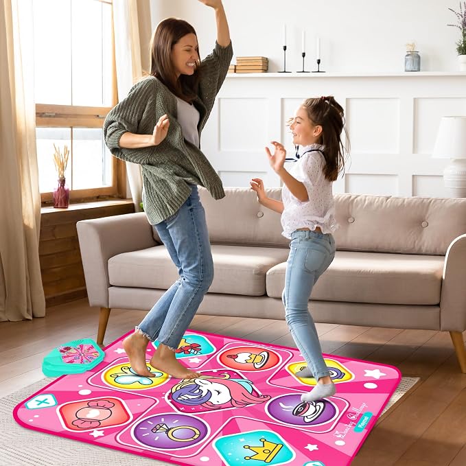 Kusntin Dance Mat, Dance Mixer Rhythm Step Play Mat, Pink Dance Pad with LED Lights, Adjustable Volume, Built-in Music, 5 Game Modes, Xmas Birthday Gifts for 3-10 Years Girls Toys (Multicolor)
