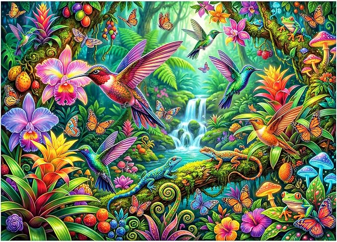 1000 Piece Puzzle for Adults, Hummingbird Garden Jigsaw Puzzles for Adults 1000 Pieces, Fun Challenging Family Puzzle with Letters on Back, Birds Flower Family Game Night Gift Puzzles for Adults