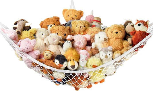 Stuffed Animal Storage Hammock Net Corner - Large Toy Hammock Net for Stuffed Animals Room Decor - Cute Stuff Animal Organizer Holder for Plush Plushie - Kids Baby Nursery Wall Bedroom Home Decor