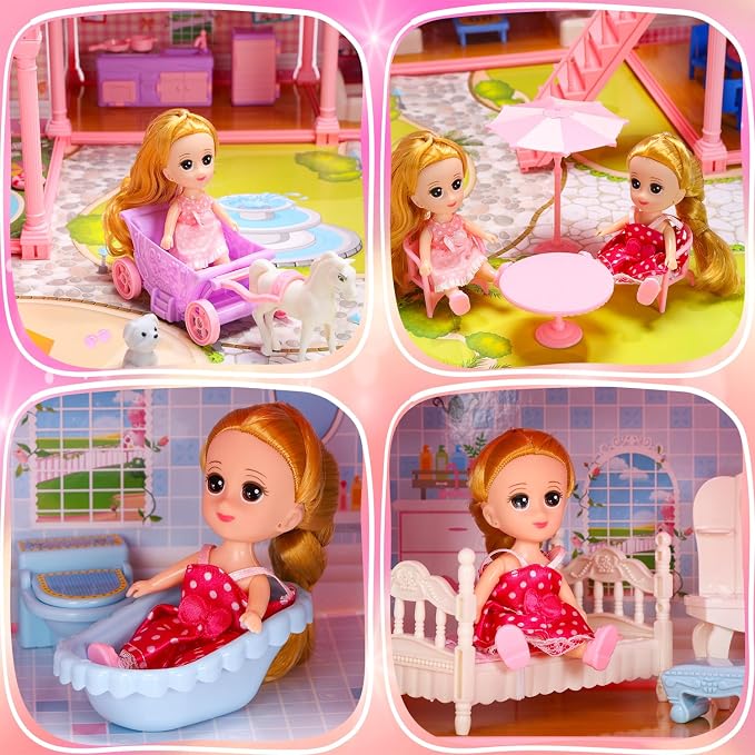 Huge Dollhouse for Girls, 11 Rooms Pretend Play Doll House Gift for Girls Aged 3-10