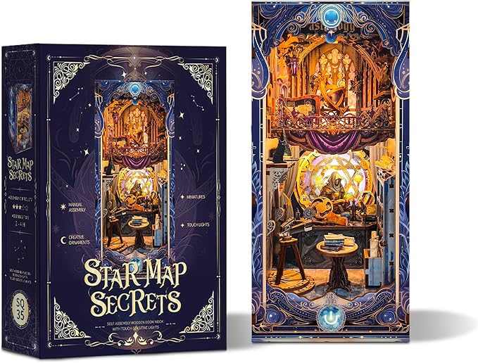 3D Puzzles Book Nook Kit, DIY Miniature Book Nook Kit Creative Decorative with LED Lights Bookend Bookshelf Insert for Adults Teens-Star Map Secrets(SQ -35)