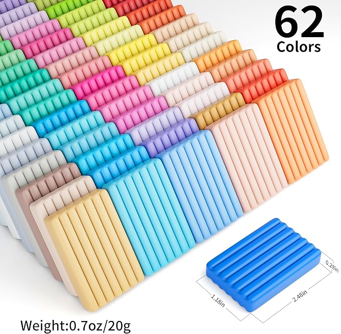 Polymer Clay 62 Colors, Modeling Clay for Kids, Non-Sticky Oven Bake Clay with Sculpting Tools and Accessories, Halloween Christmas Gift for Children and Artists