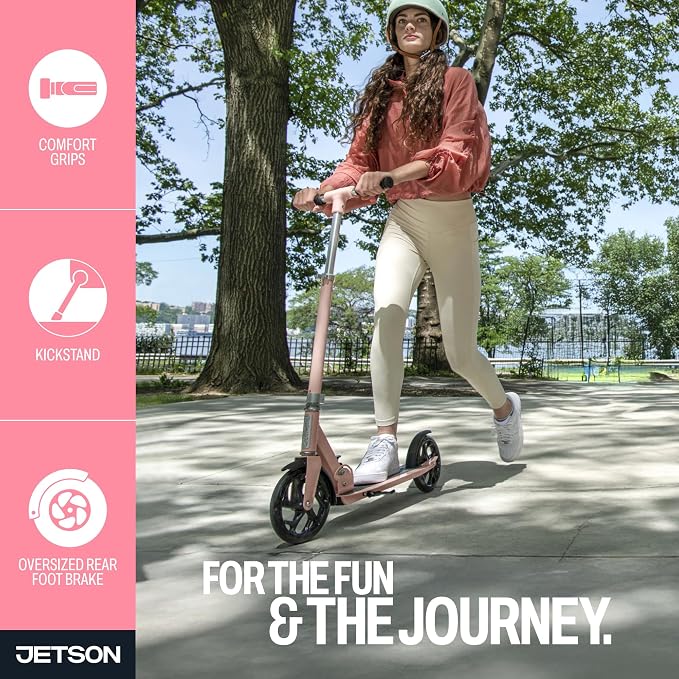 Jetson Jupiter Jumbo 2-Wheel Kick Scooter, Sturdy Wide Deck, Height Adjustable Handlebar, Rear Brake, Easy-Folding Mechanism, 8 inch wheels
