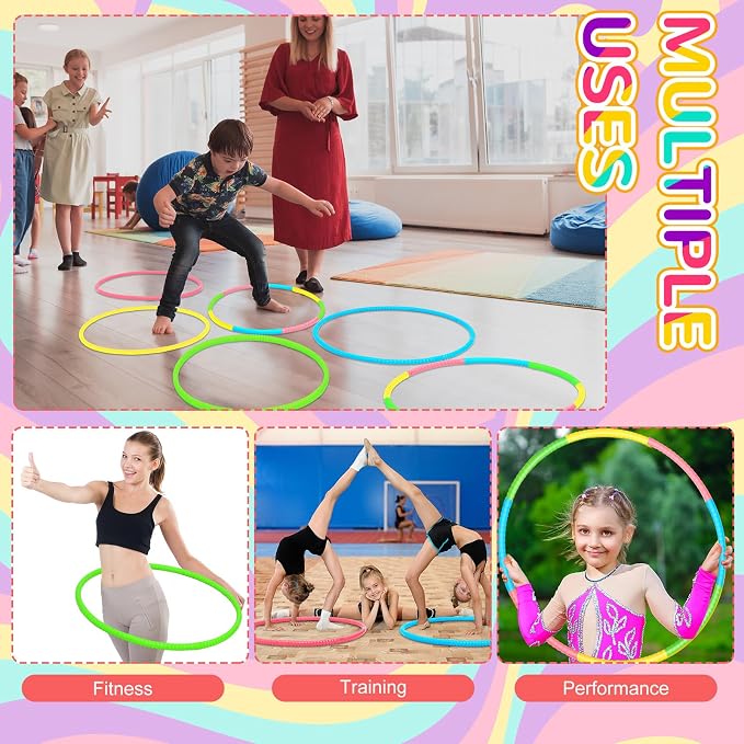Sratte 12 Pcs Toy Hoop for Kid - Detachable & Adjustable Colored Hoop Exercise Ring Plastic Circle for Kid, Teen, Gymnastics, Dog Agility Equipment, Require Self Assembly (Fresh Color, 32 Inch)