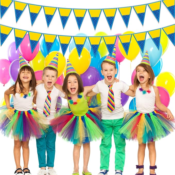 Tiamon 5 Pcs Yellow Cartoon Birthday Party Decorations Yellow Banana Triangle 49.2 ft Flag Pennant Banner Garland Streamer for Birthday Baby Shower Cartoon Themed Party Supply