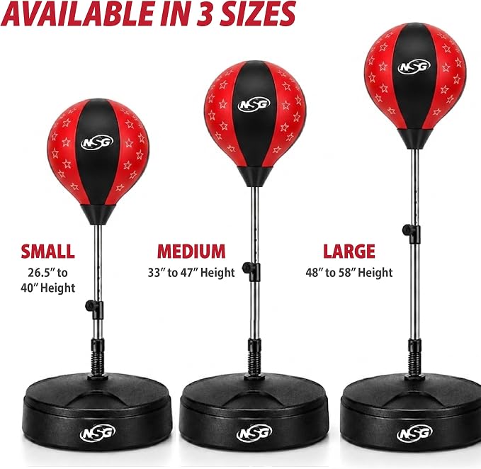 NSG Punching Bag for Kids & Boxing Gloves Set - Adjustable Freestanding Speed Bag with Spring-Loaded Stand, Junior Boxing Gloves & Hand Pump - Portable, Easy Assembly for Boys, Teens, Toddlers Ages 4+