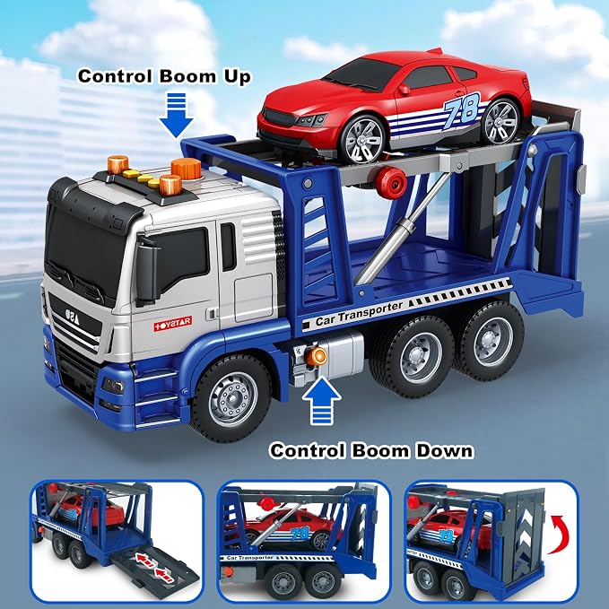 Bstoyder Kids Toys for 3 4 5 6 7 8 Years Old Boys, Transport Cars Carrier with Racing Car with Lights, Sounds, Toddler Friction Powered Truck Vehicle Toy for Boys Girls Christmas Birthday Gifts